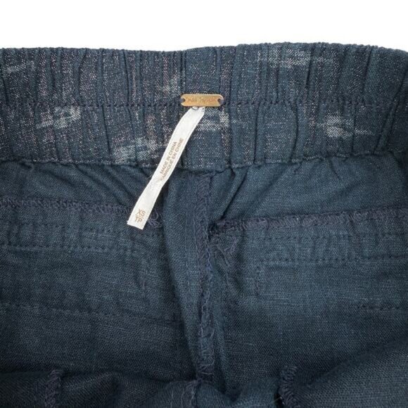 FREE PEOPLE Ikat Linen Blend Pull On Pants Sz XS Metallic Navy Blue - Picture 5 of 6